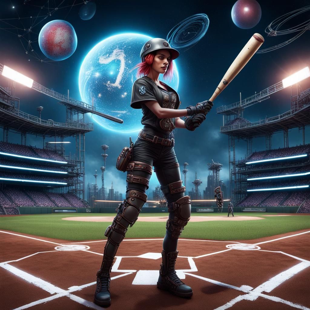 Sci-Fi Baseball Batter on Futuristic Field