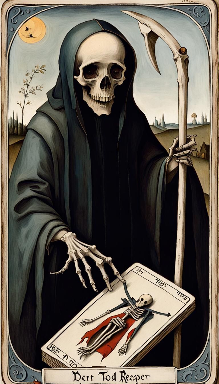 Grim Reaper Tarot Card in Gothic Art Style