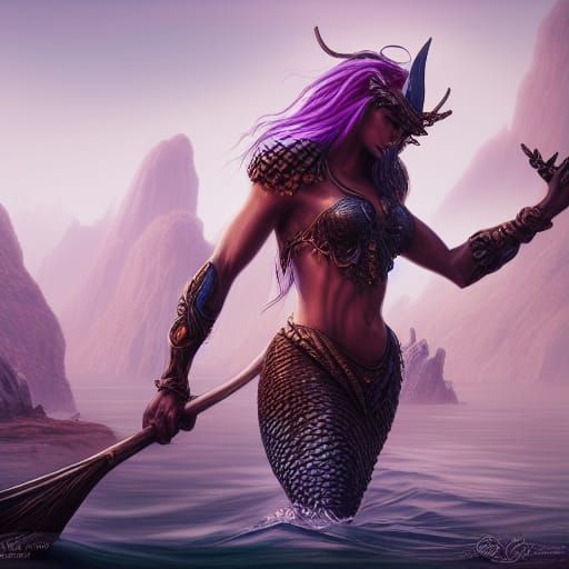 Detailed Mermaid Warrior Fantasy Concept Art