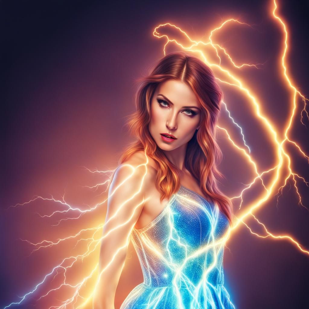 Lightning Dress: Hyperrealistic Woman in Electricity