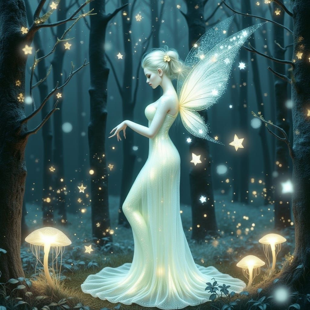 Ethereal Fairy in Luminous Forest, Gothic Whimsy Style