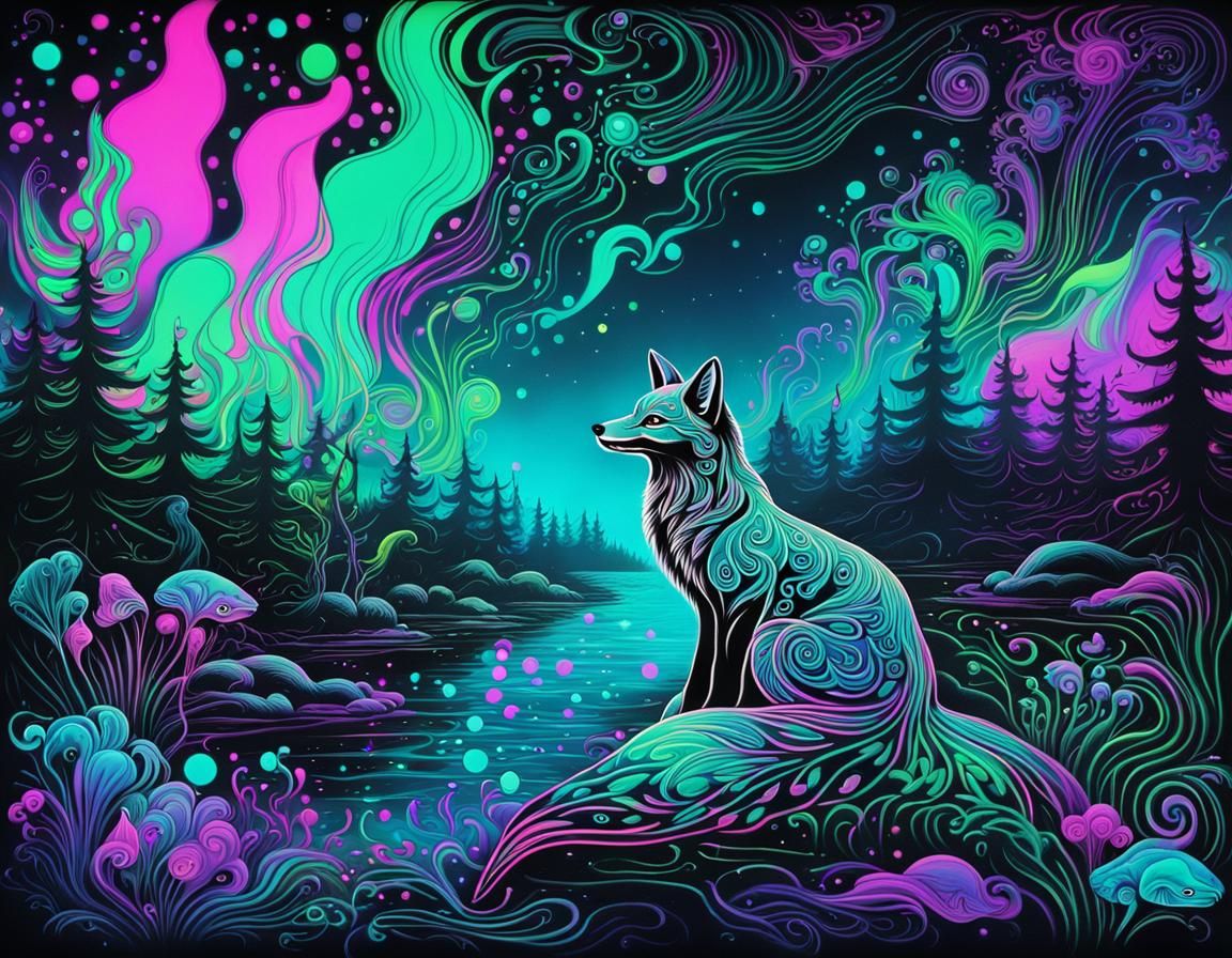 Psychedelic Black Light Art with Floating Colors