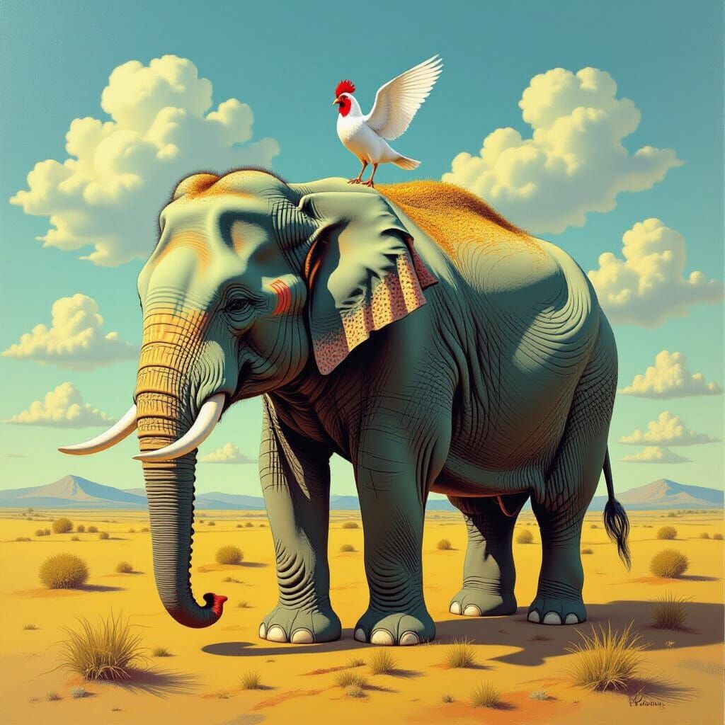 Surreal Elephant with Chicken Legs in Dali Style