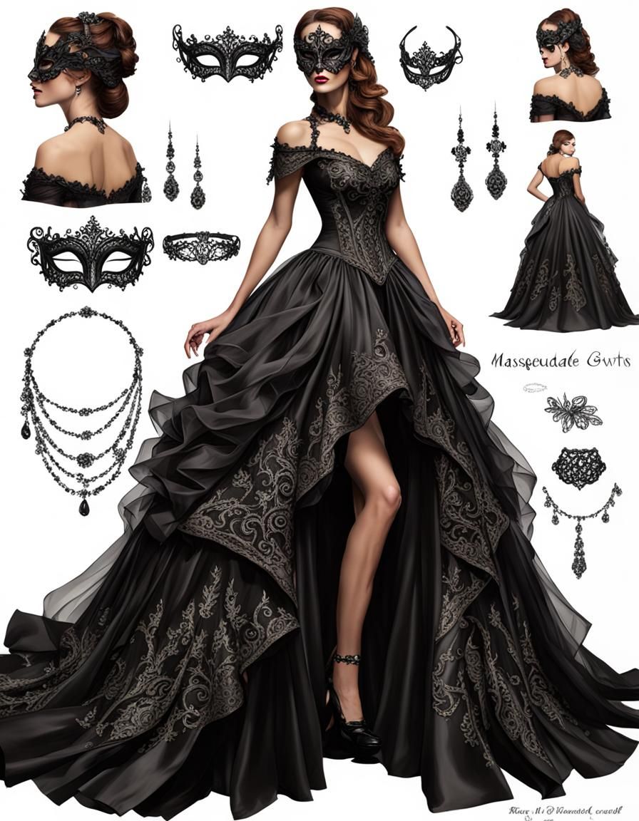 Gothic Masquerade Ball Gown Full Body