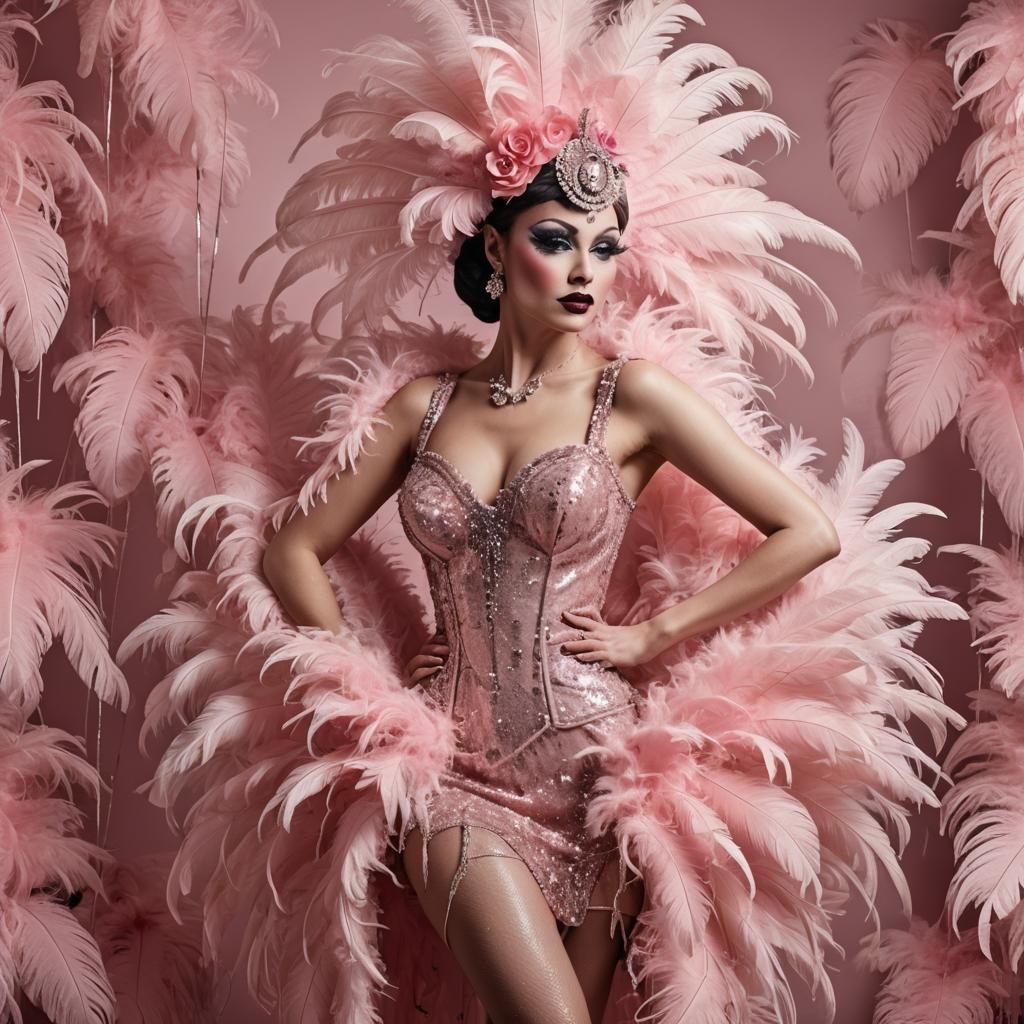 Pink Sequined Burlesque Dancer in Champagne