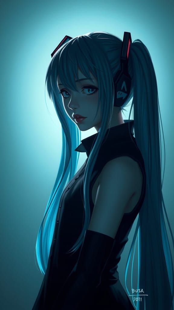 Hyperrealistic Monochrome Portrait of Hatsune Miku in a Drea...