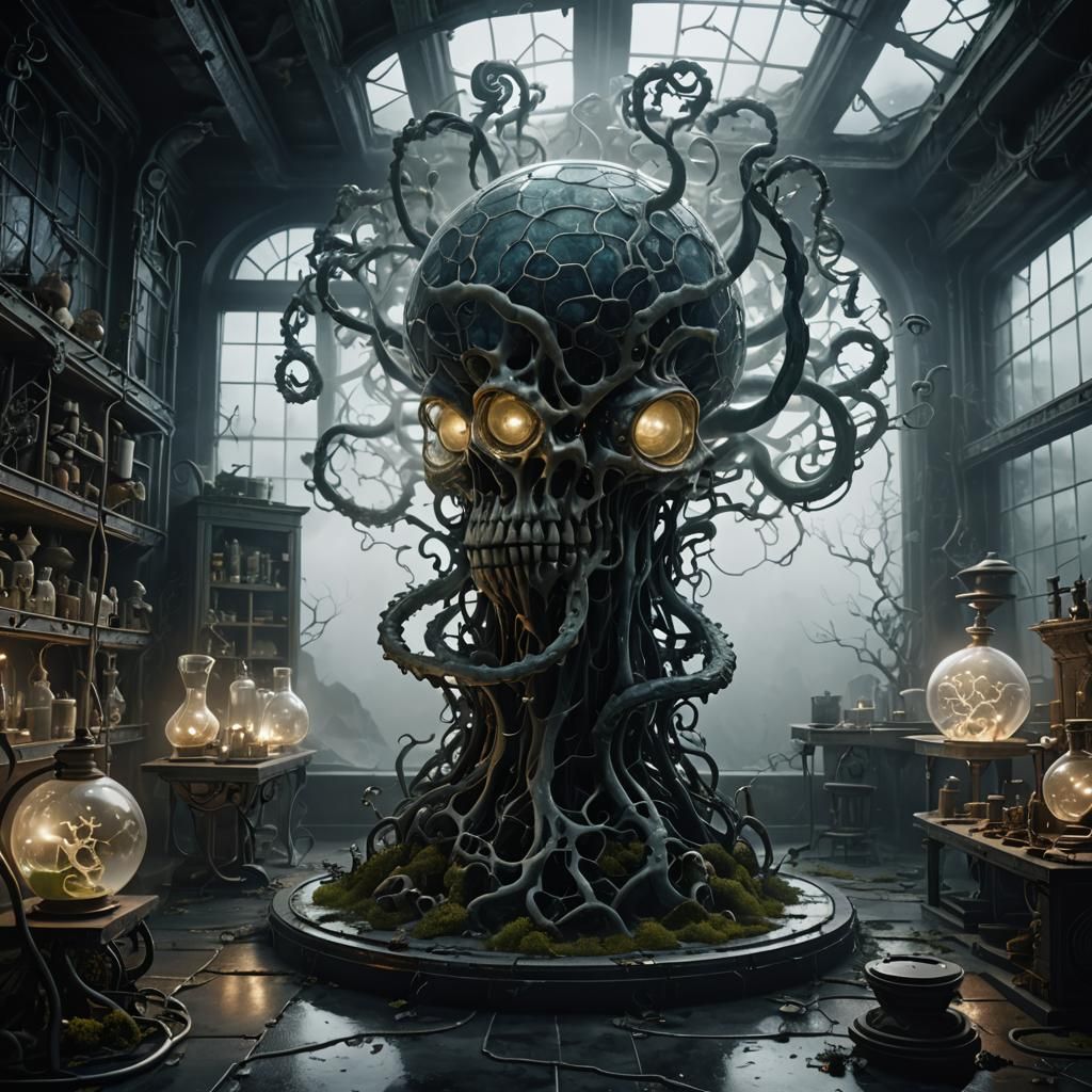 Biomechanical Dark Fantasy Glass Structure in 3D Render