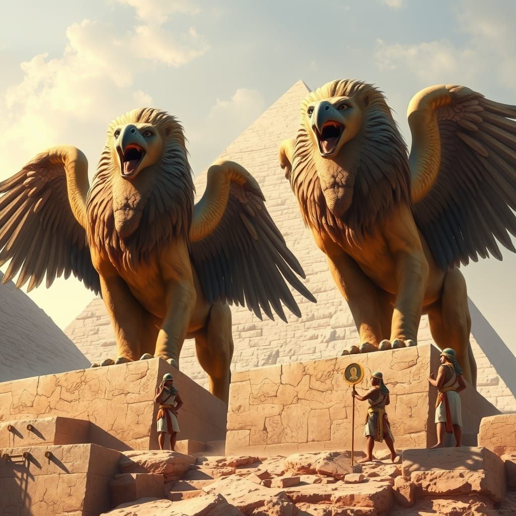 Majestic Griphons Construct the Great Pyramid of Giza