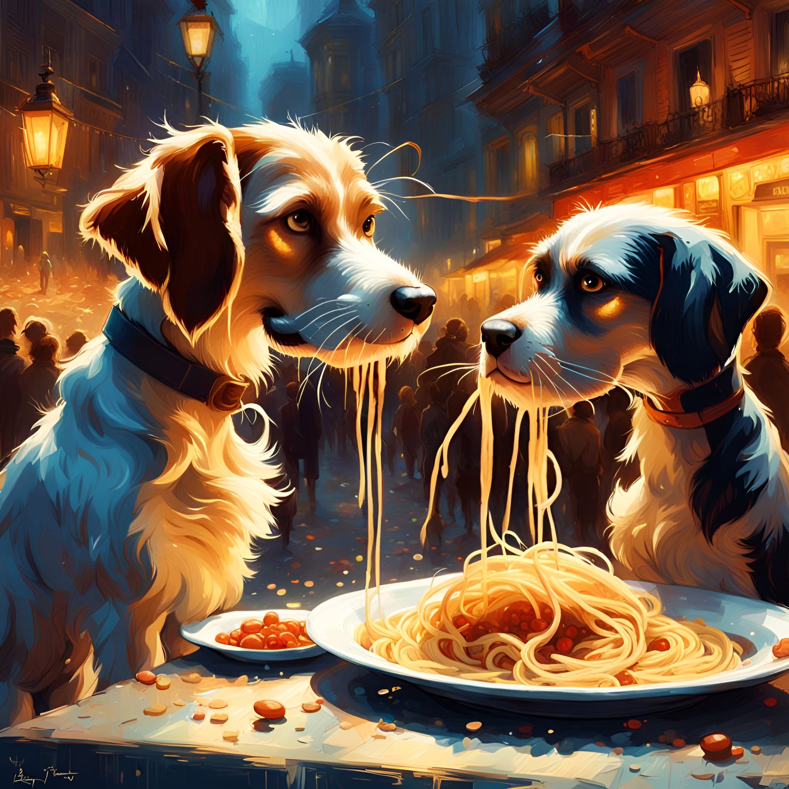 Lady and Tramp Spaghetti Scene as Pointillism
