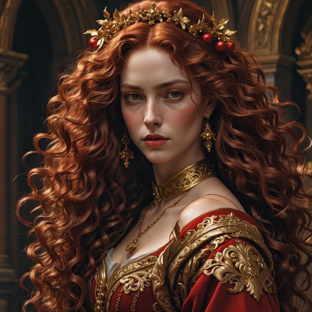 Baroque Woman with Red Hair and Gold