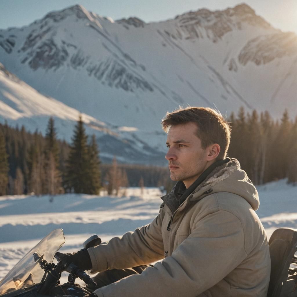 Snowmobile Portrait in Winter Landscape