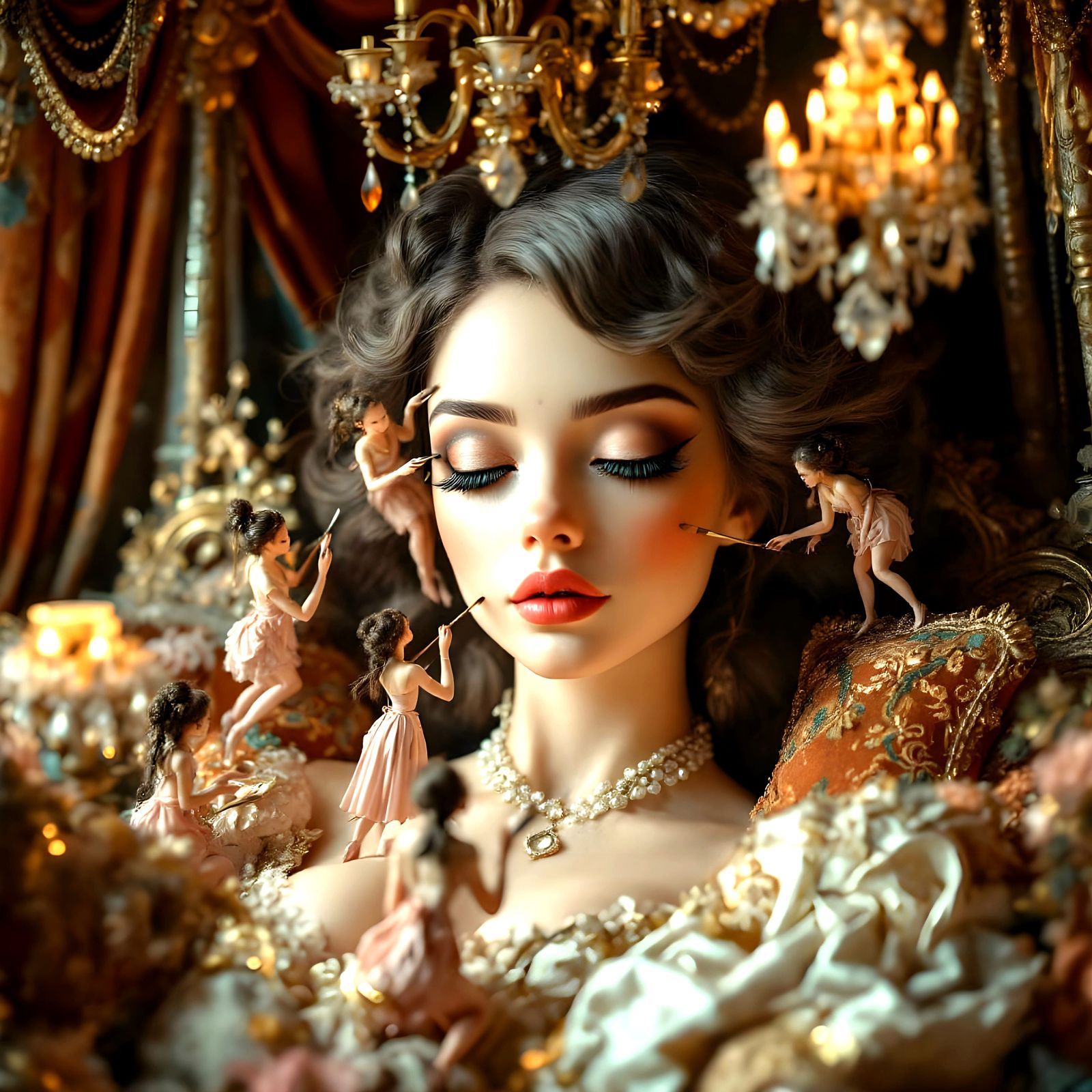 Miniature Beauticians Glamming Up Giant Human