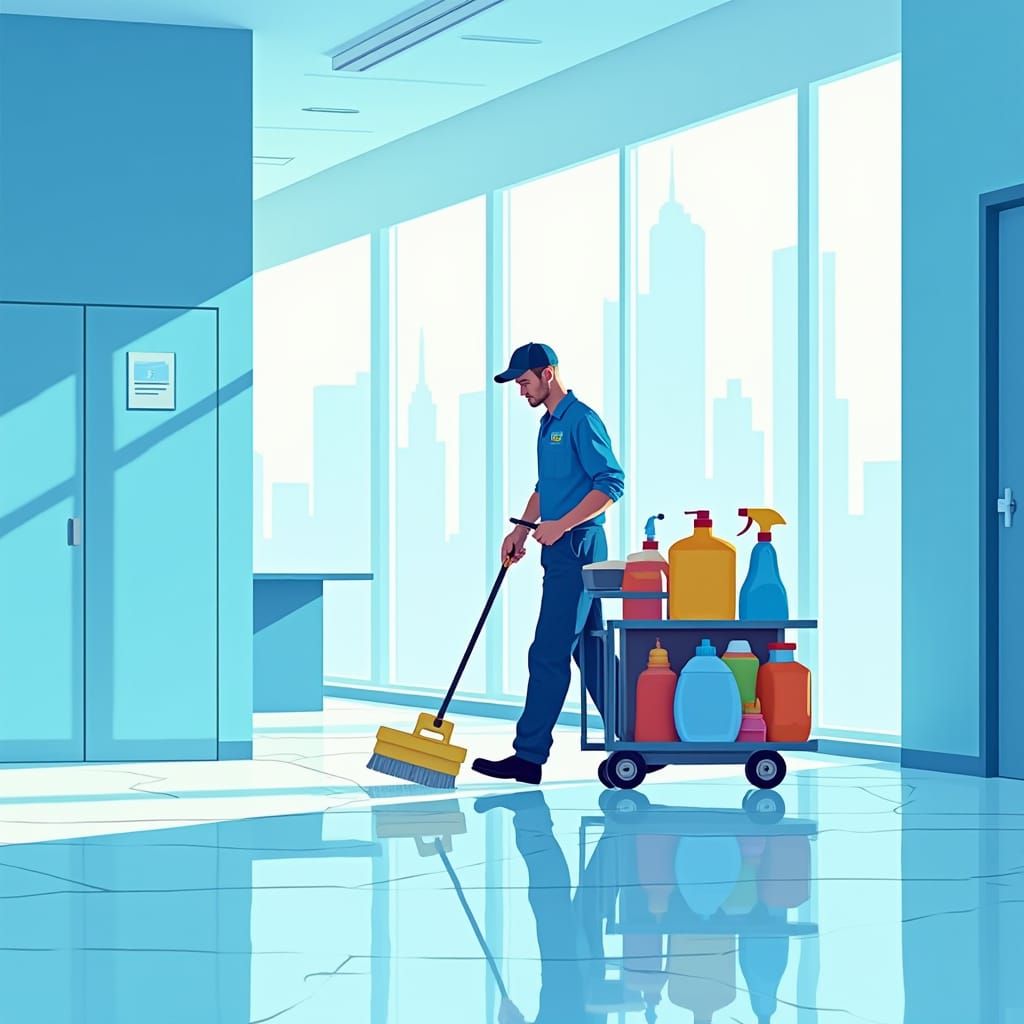 Janitor's Cart in Modern Office: Graphic Illustration