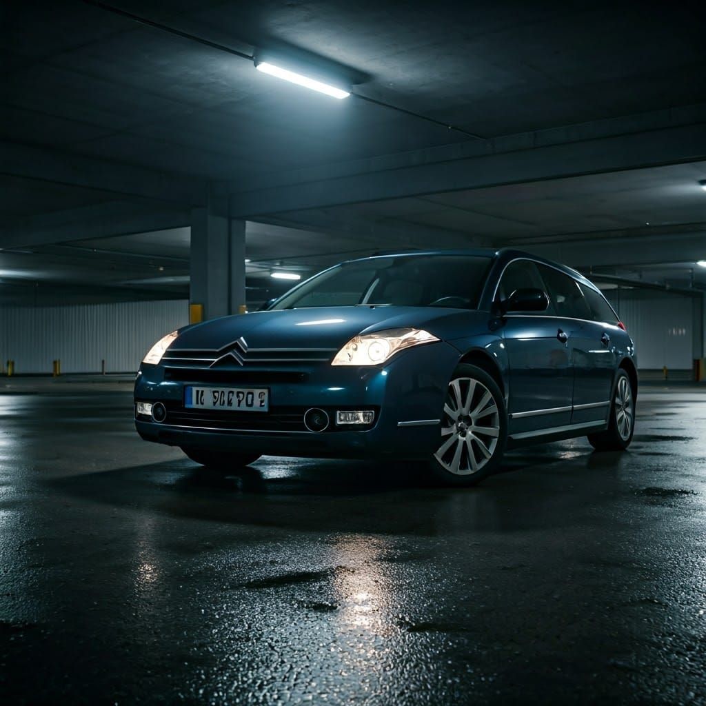 Dark Citroën C6 in Atmospheric Parking Lot
