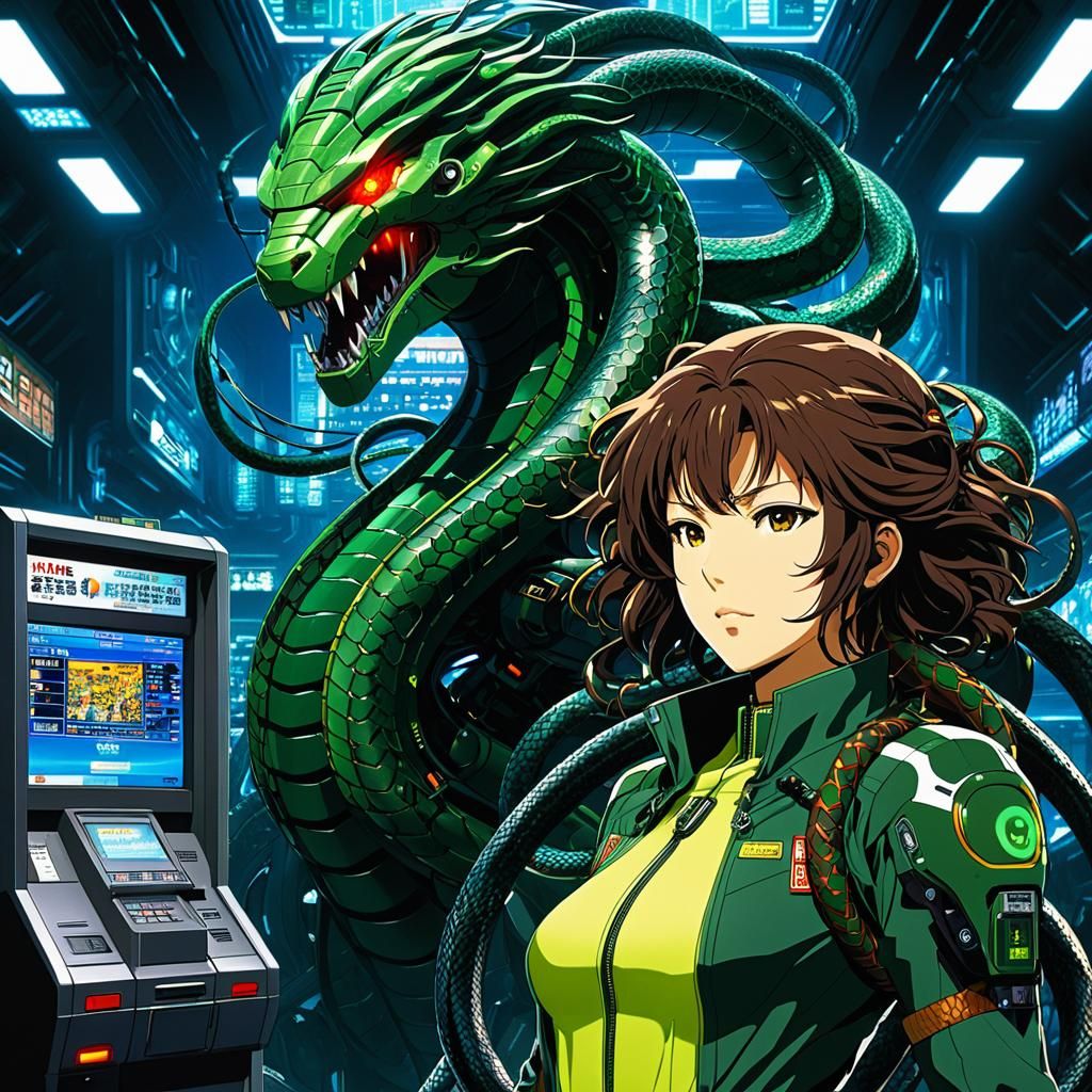Anime Cyberpunk Girl with Superhero Snake 🐍 Comic Art 1
