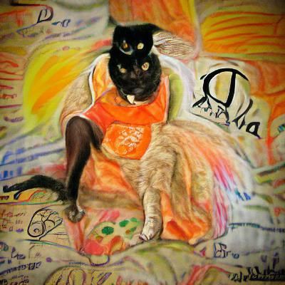 Fauvist Cat Portrait in Chalk Art Style