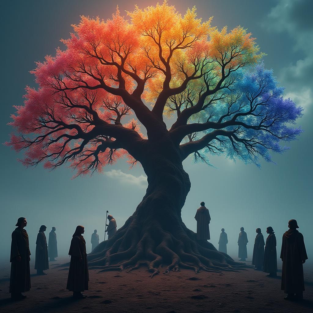 Ancient Tree Symbolizing Tradition in Dreamlike World