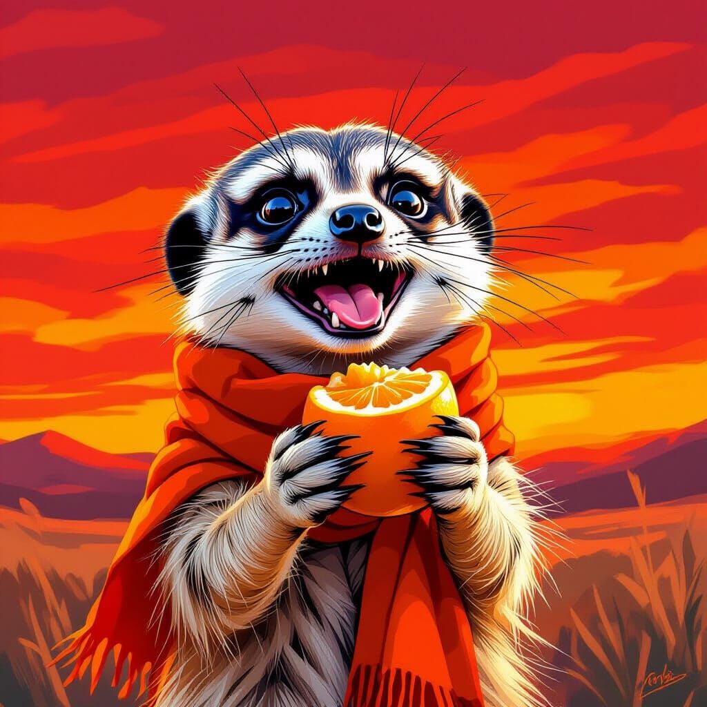 Meerkat-Shih Tzu Hybrid Peeling Fruit, Digital Painting