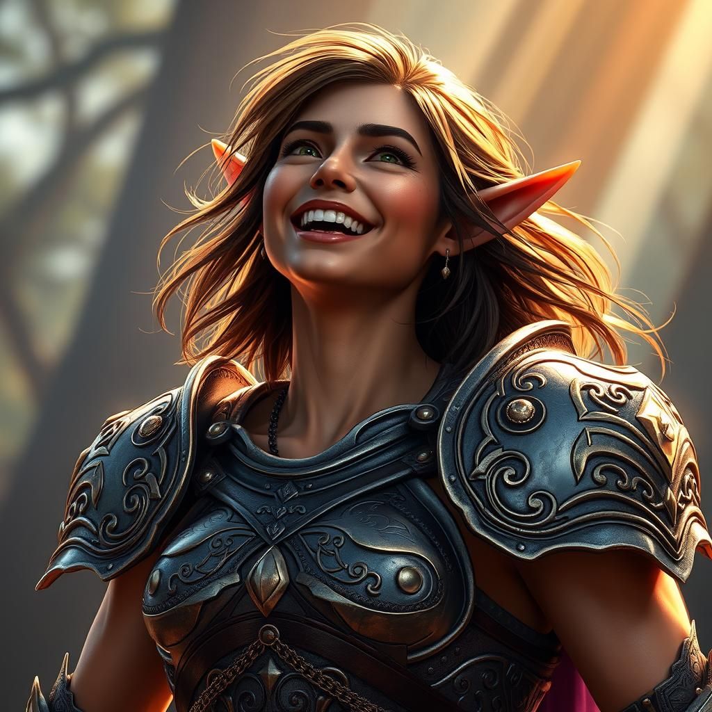 Warrior Elf Laughing in Metallic Armor