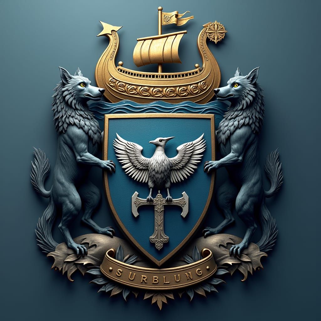 Norse Coat of Arms with Raven and Longship