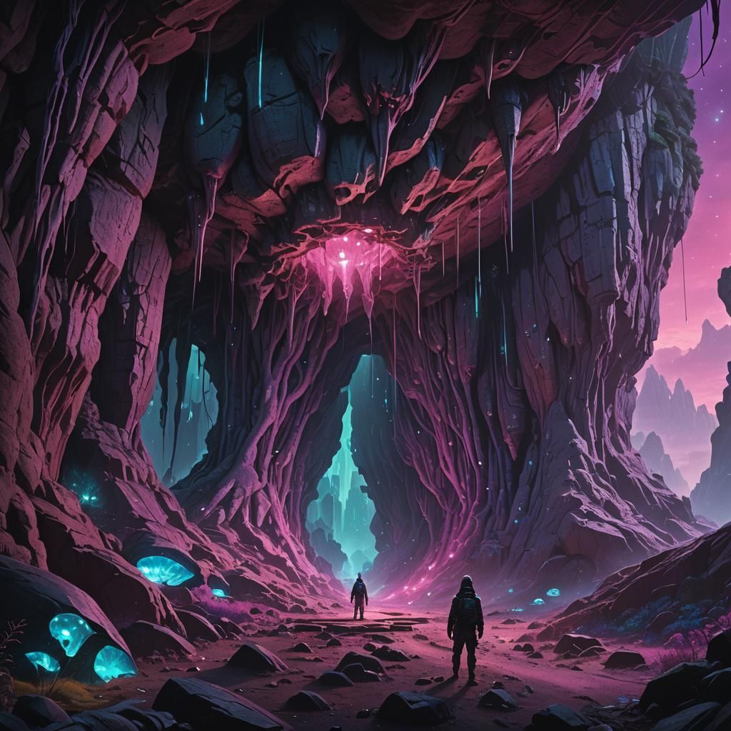 Alien Emerges from Bioluminescent Cave