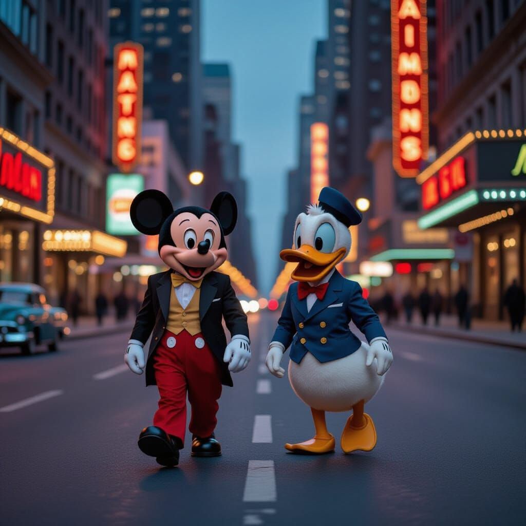 Mickey & Donald in 1950s Times Square Photo
