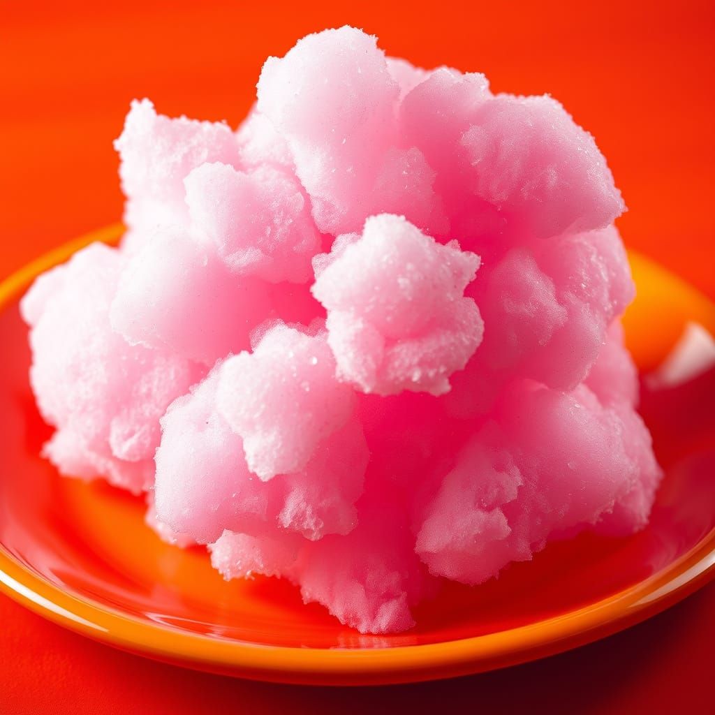 Hyperrealistic Cotton Candy on an Orange Plate