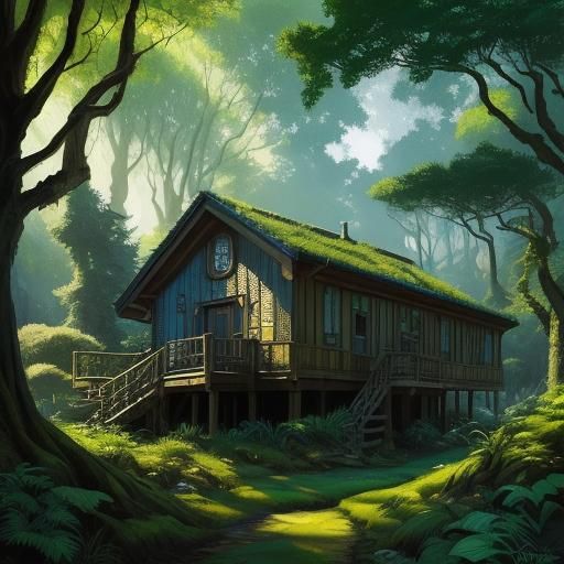 Vibrant Forest Village in Comic Book Style