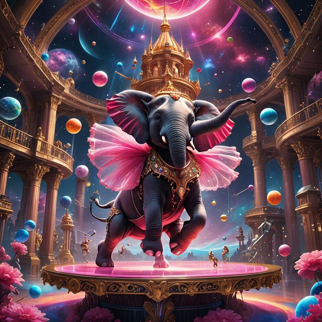 Elephant Ballerina in Space: Baroque-Inspired Concept Art