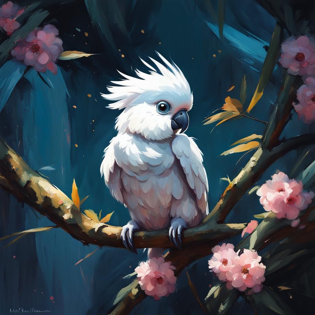 Adorable Baby Cockatoo Oil Painting