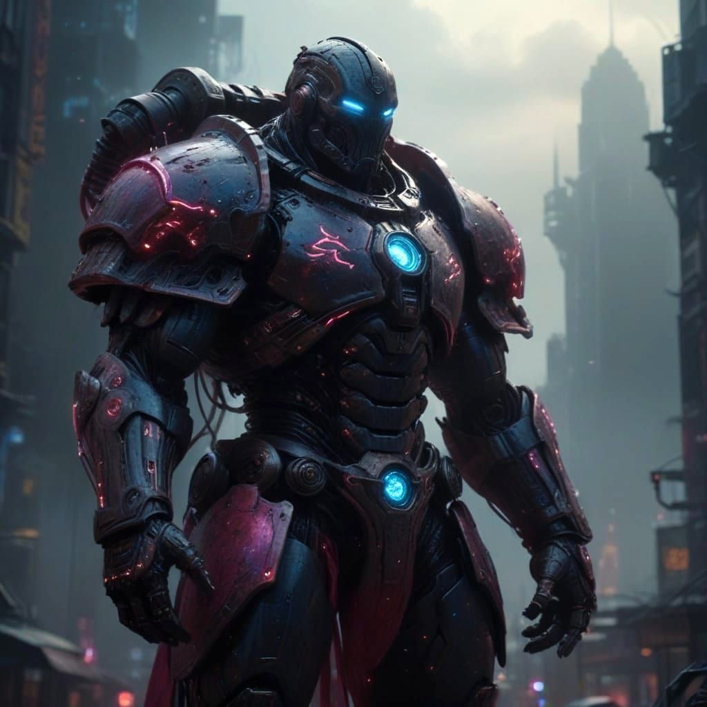 Cyberpunk Golem in Neon City