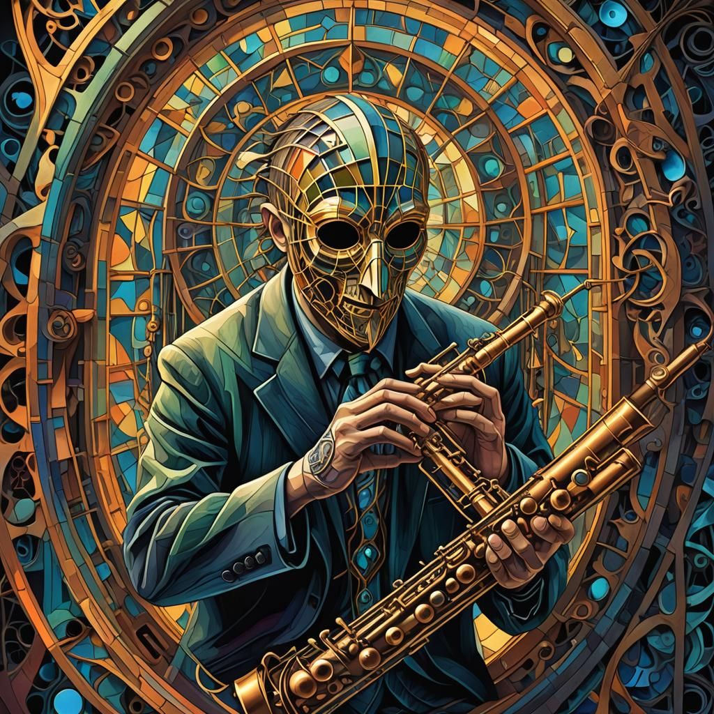 Abstract Fractal Oboe Player in Impossible Geometry