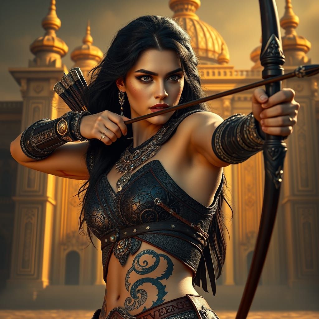 Elegant Persian Warrior Woman in Majestic Palace