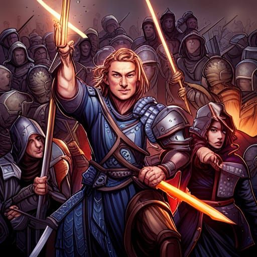 Unified Medieval Army in Comic Book Style