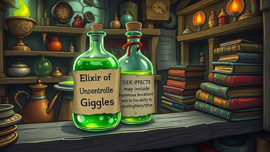 Whimsical Wizard's Elixir in Comic Book Style