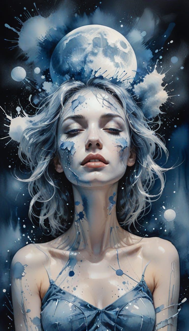 Surreal Woman-Chair Merge in Monochromatic Blue