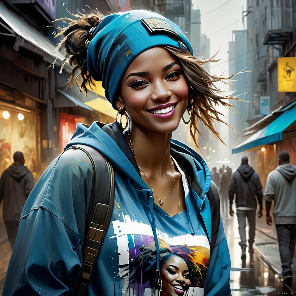 Hip-Hop Fashion Portrait in Detailed Matte Painting Style