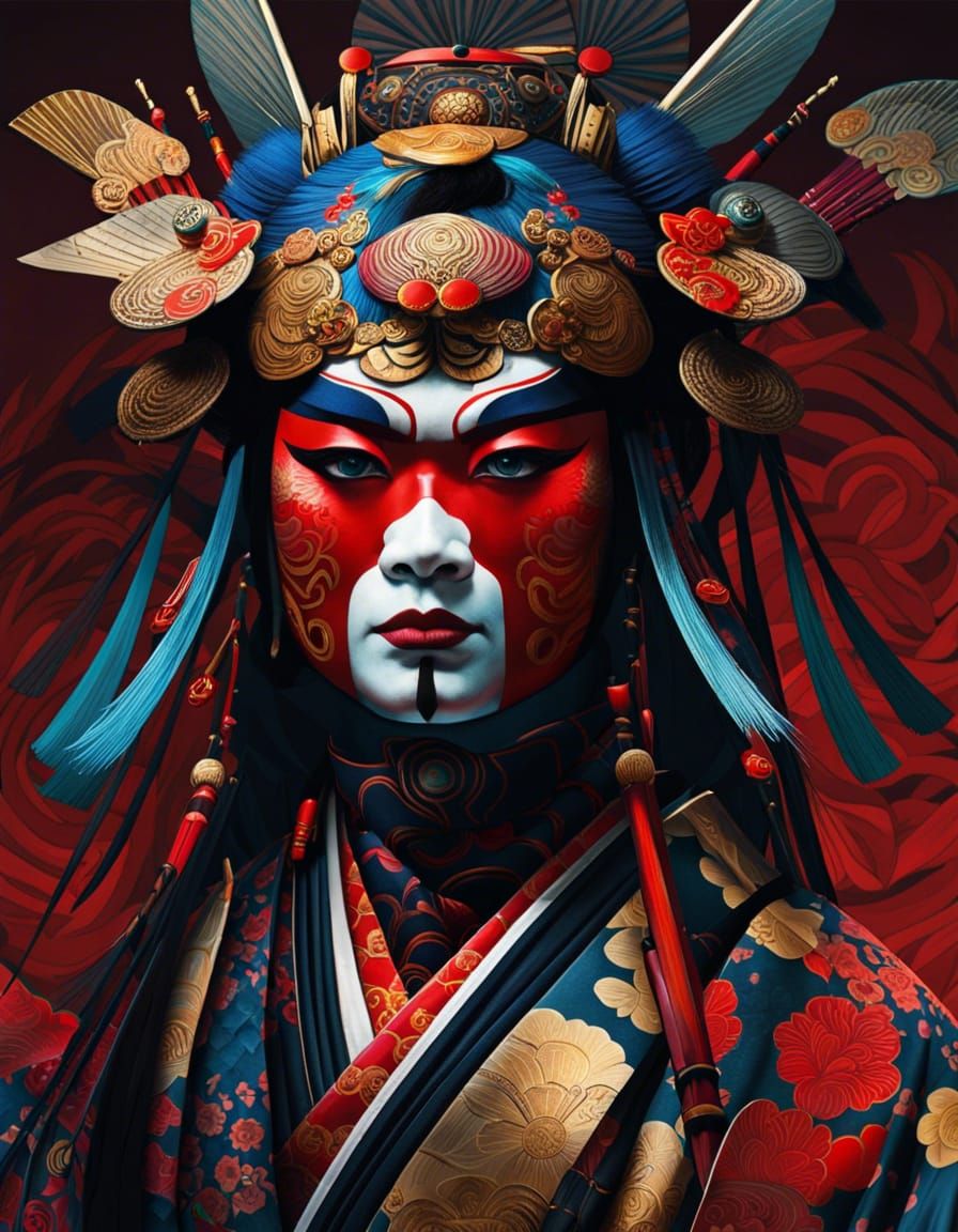 Kabuki Samurai Dancer in Bold Colors
