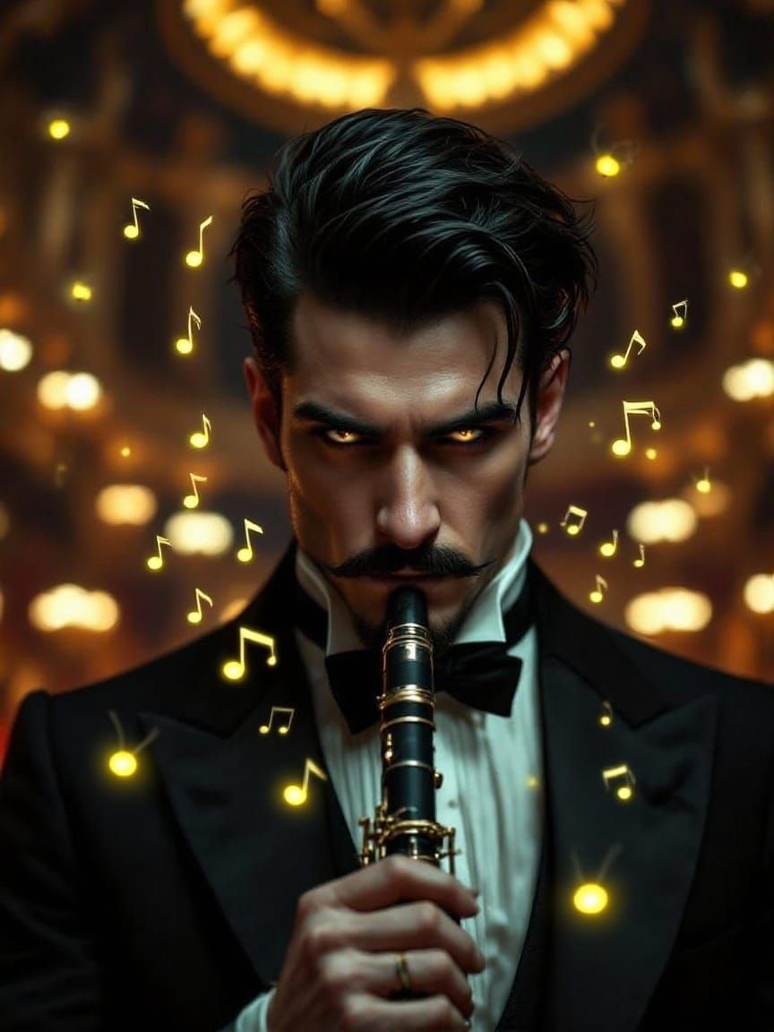 Steampunk Musician Plays Oboe in Opera Theater