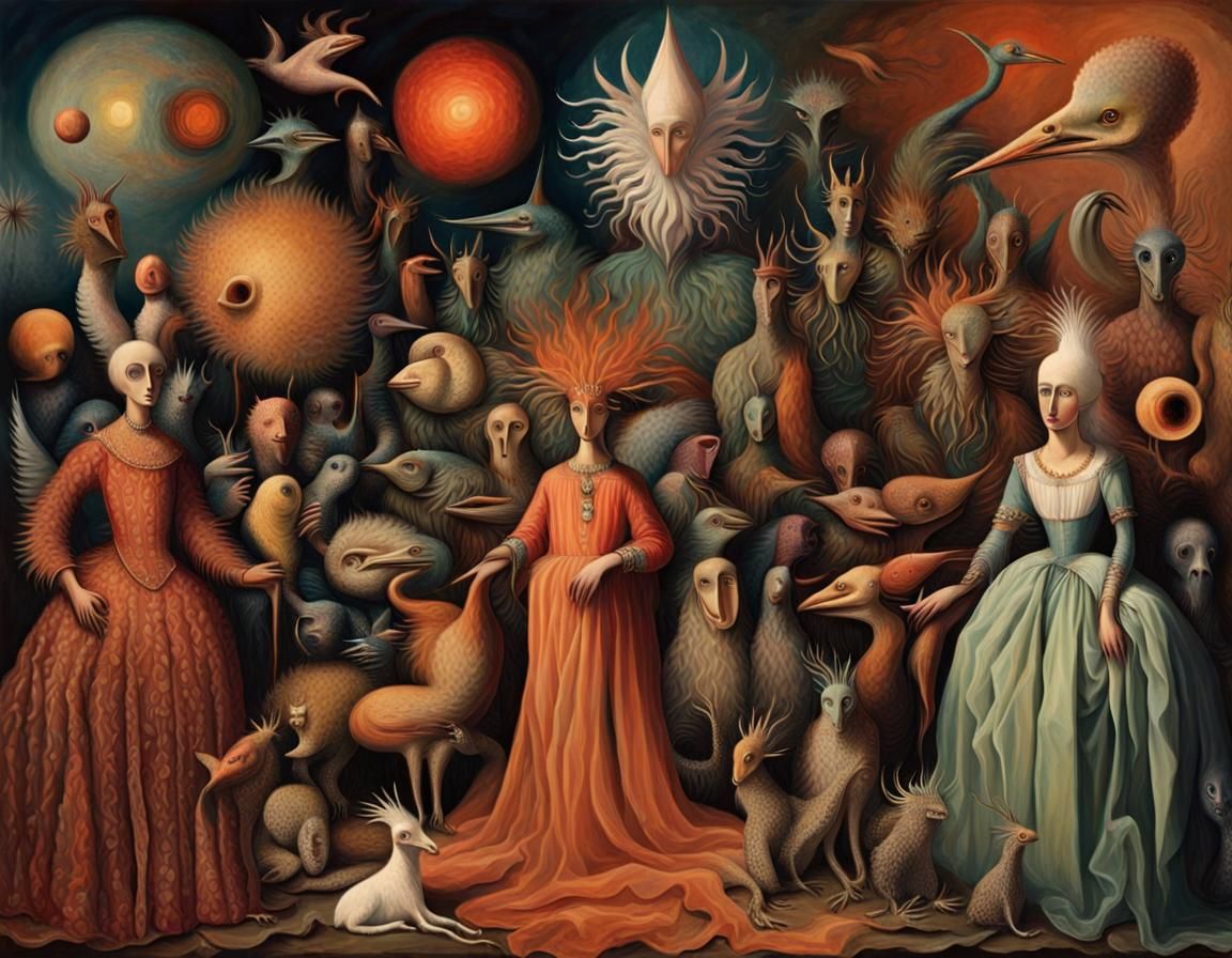 Surreal Dreamscape with Cats and Fungal Textures