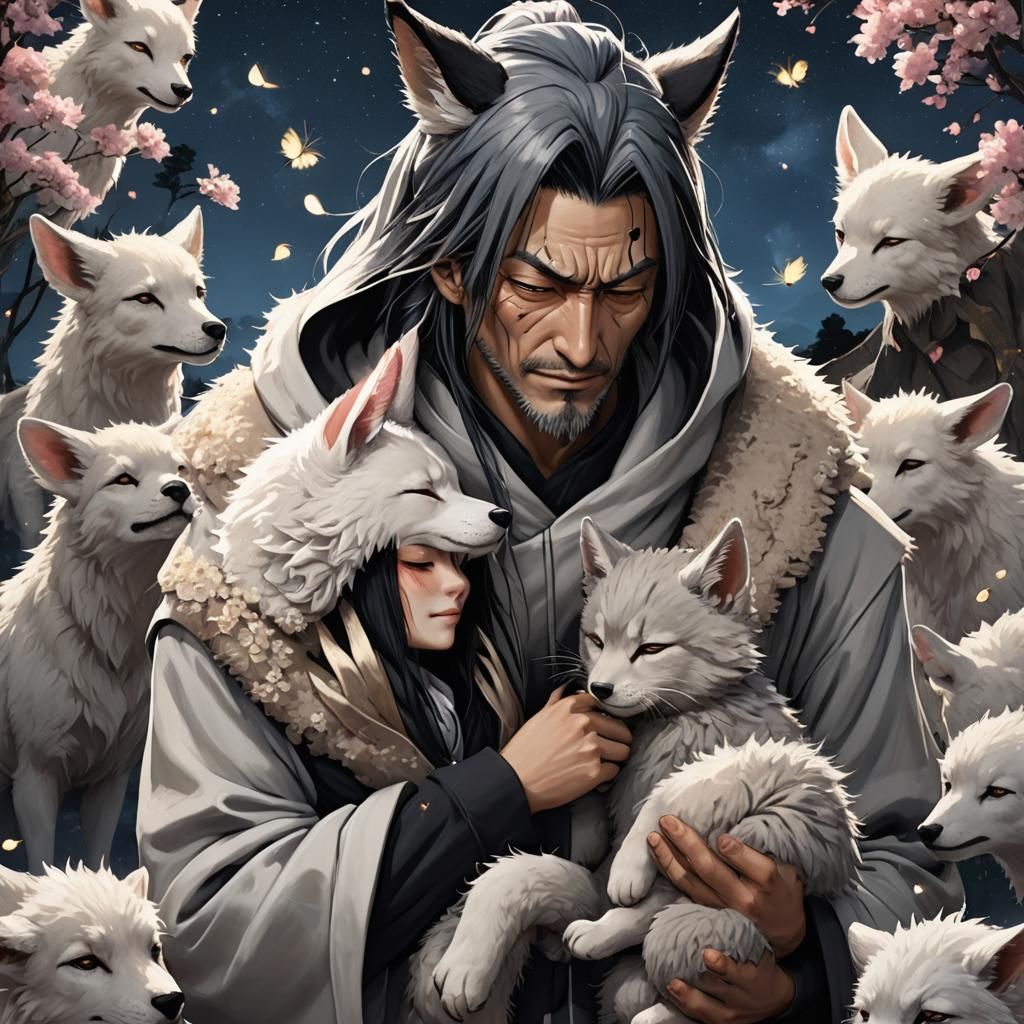 Anime Style Kenpachi Zaraki with Baby Wolf
