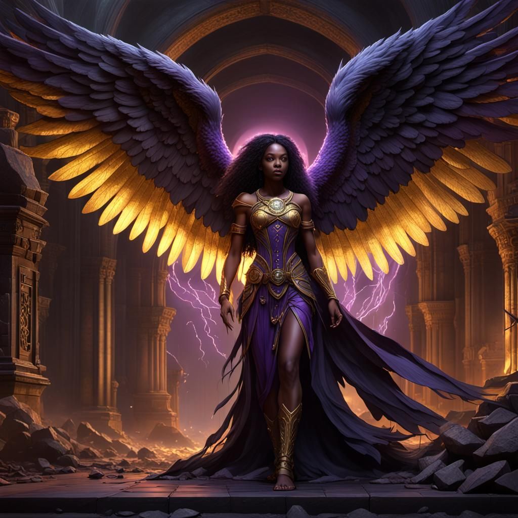 African American Angel in Dark Fantasy Style