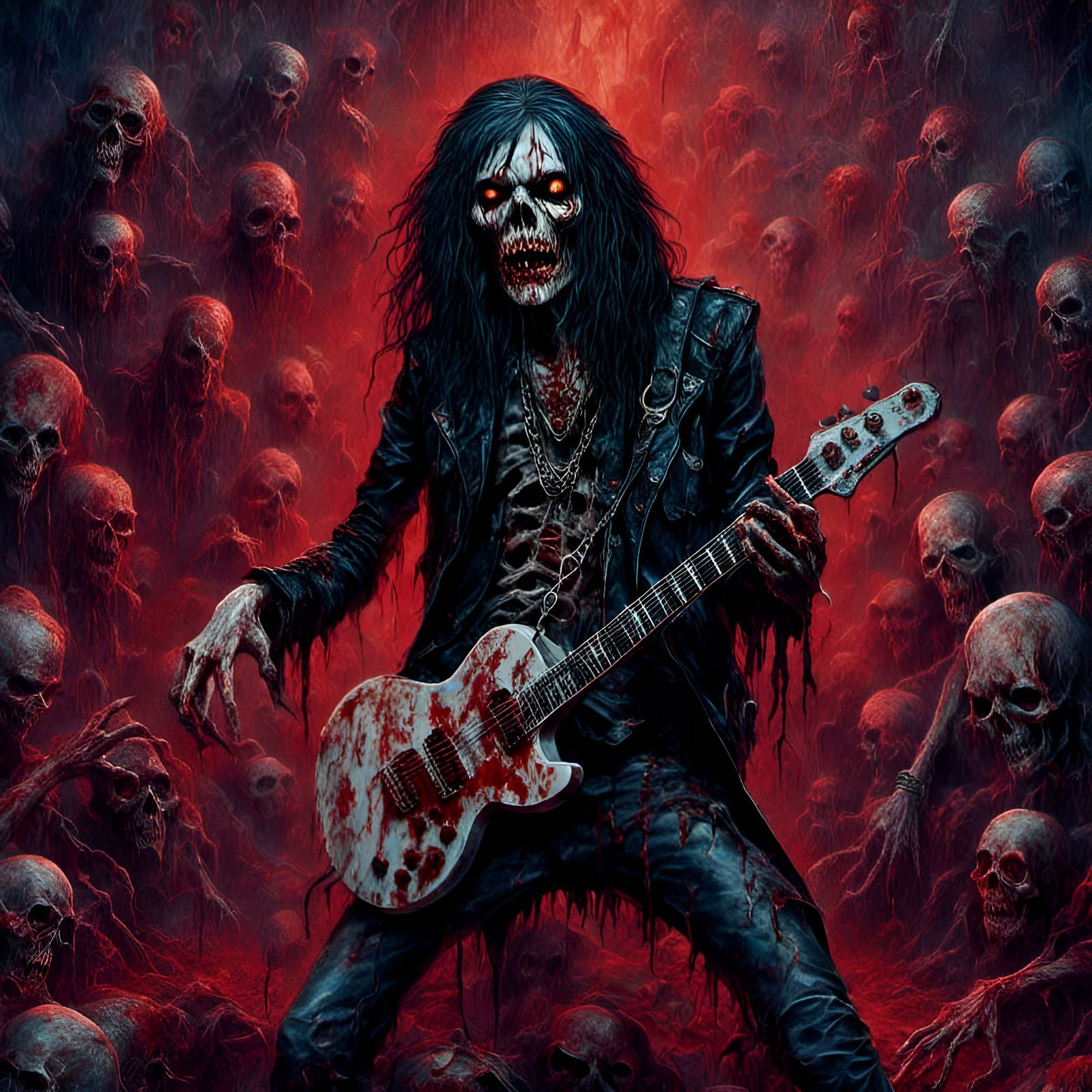 Rotting Zombie Rocker in Macabre Horror Style