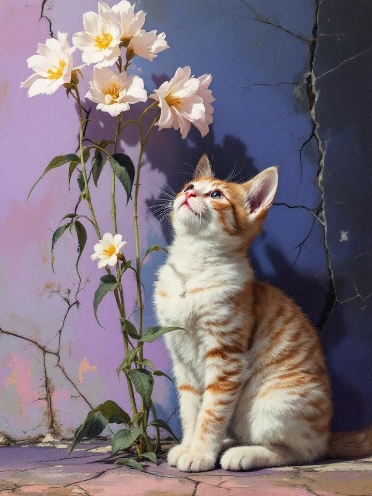Cat Under Flower in Pop Art Style