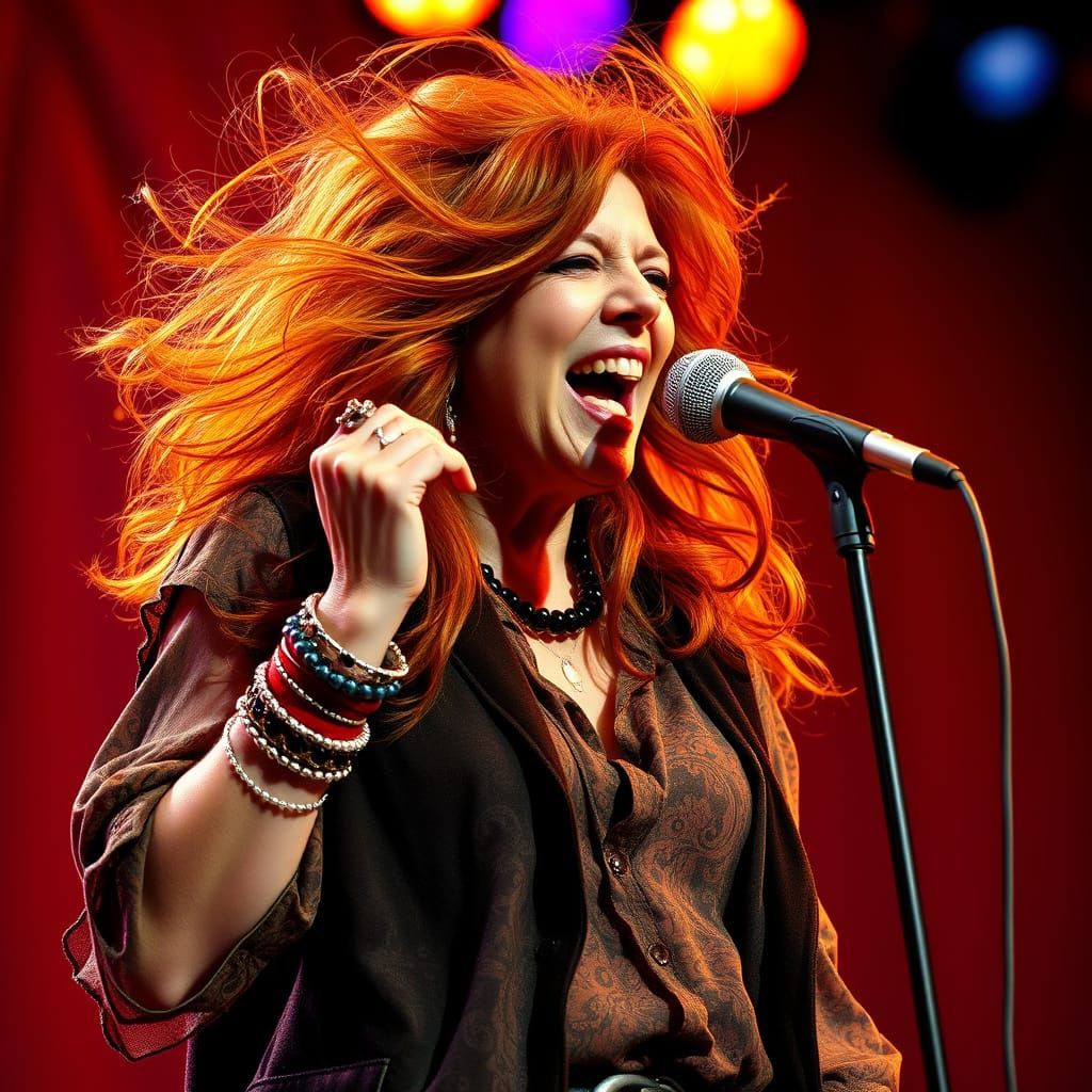 Janis Joplin Performing with Fiery Passion on Stage