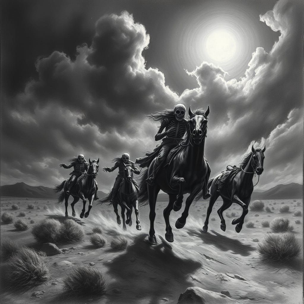 Spectral Riders Gallop Through Stormy Desert Sky