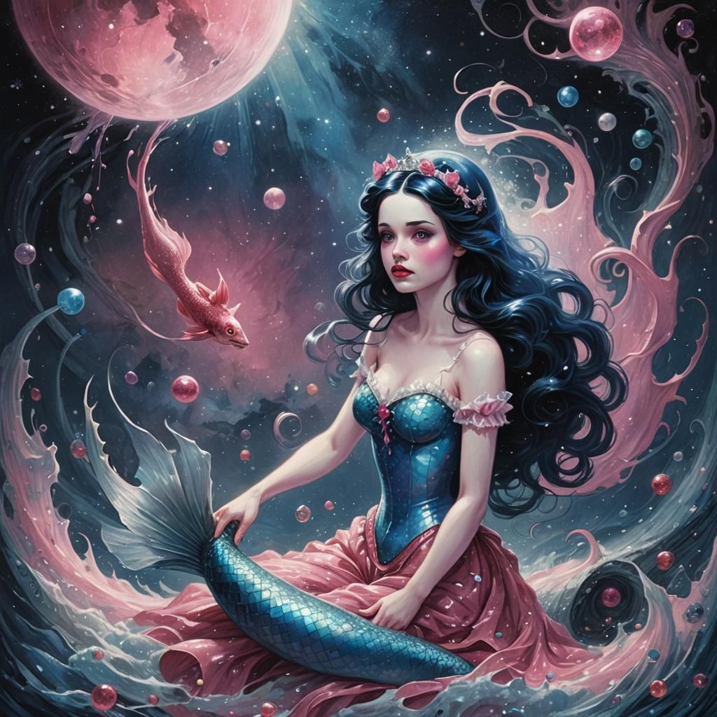 Snow White Space Mermaid with Pink and Blue Sparkles