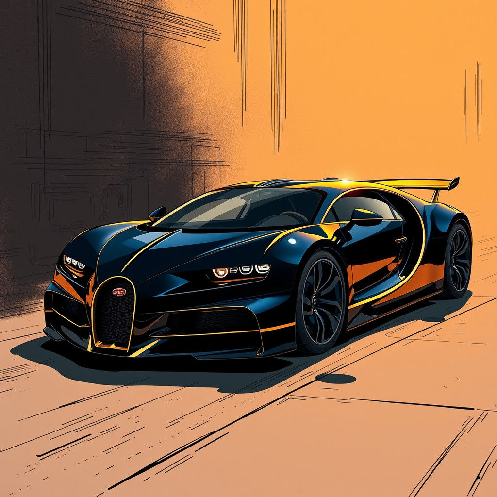 Bugatti Supercar in Manga Style Illustration