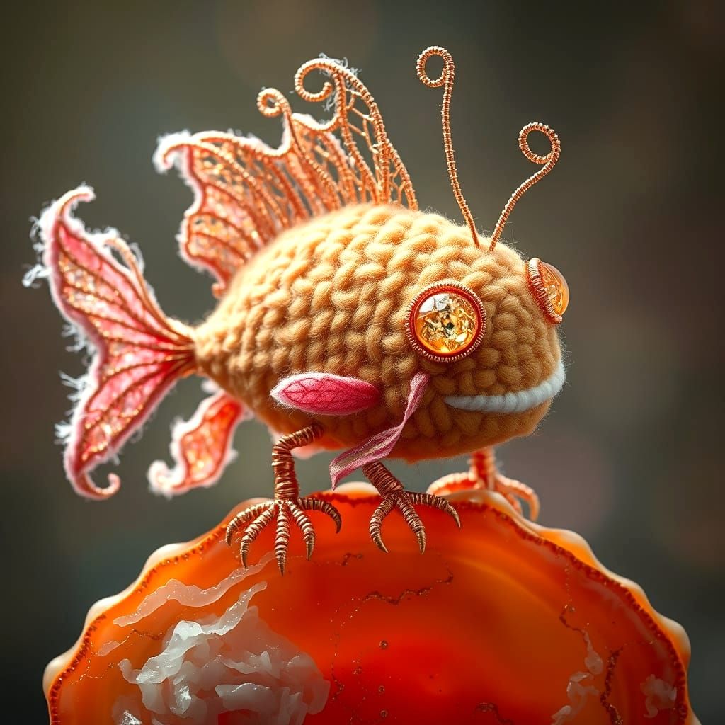 Adorable Felted Monster Fish in Botanical Wonderland