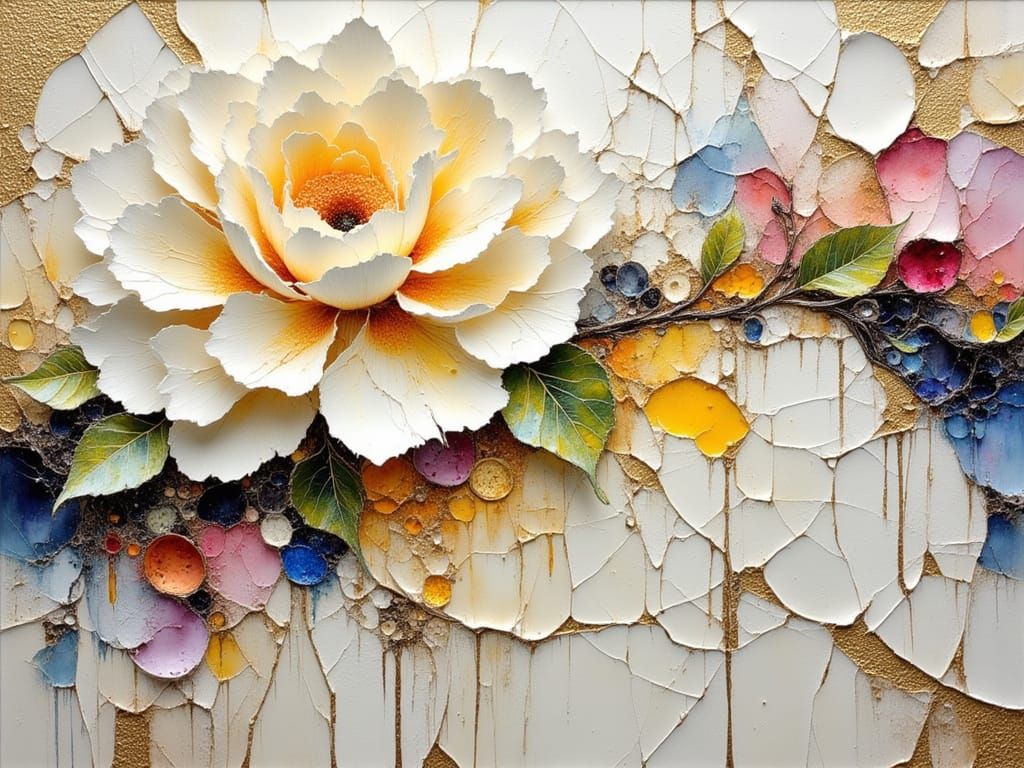 Dreamlike Porcelain Mosaic with Golden Filigree